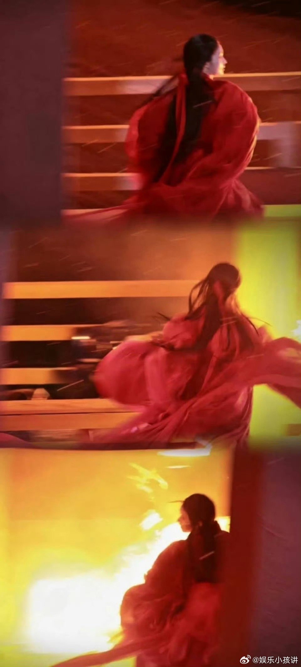 林允火海中的红衣公主 红衣在火光里翻飞，像濒死的蝶。她把温瑜的悲与美演得入木三分