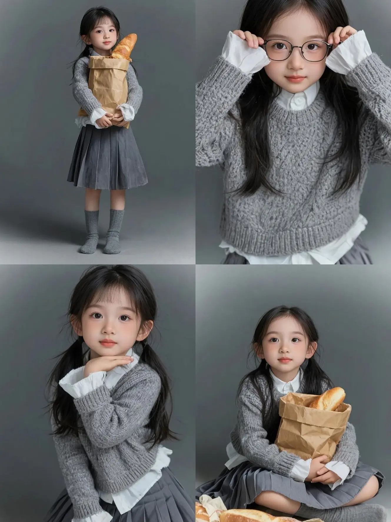 灰调少女写真 ai创作 儿童写真 儿童ai写真 ai儿童写真
