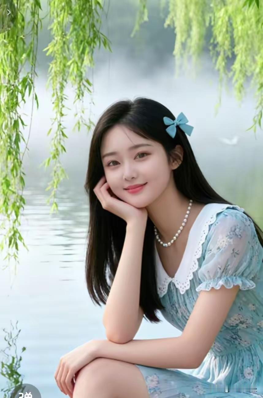 日暖三月天，
东风荡柳弦。
湖水平如镜，
树下坐婵娟。