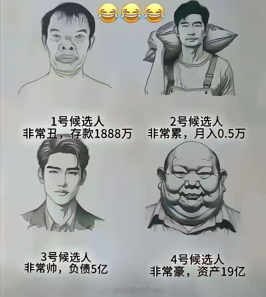 你会选哪一个做老公呢？最优选择是“先选4  离了选3  玩够了选1  2号托底”