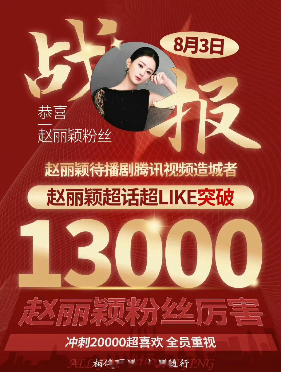 赵丽颖超like破1.3万了，丽粉好棒突破自我 ​​​