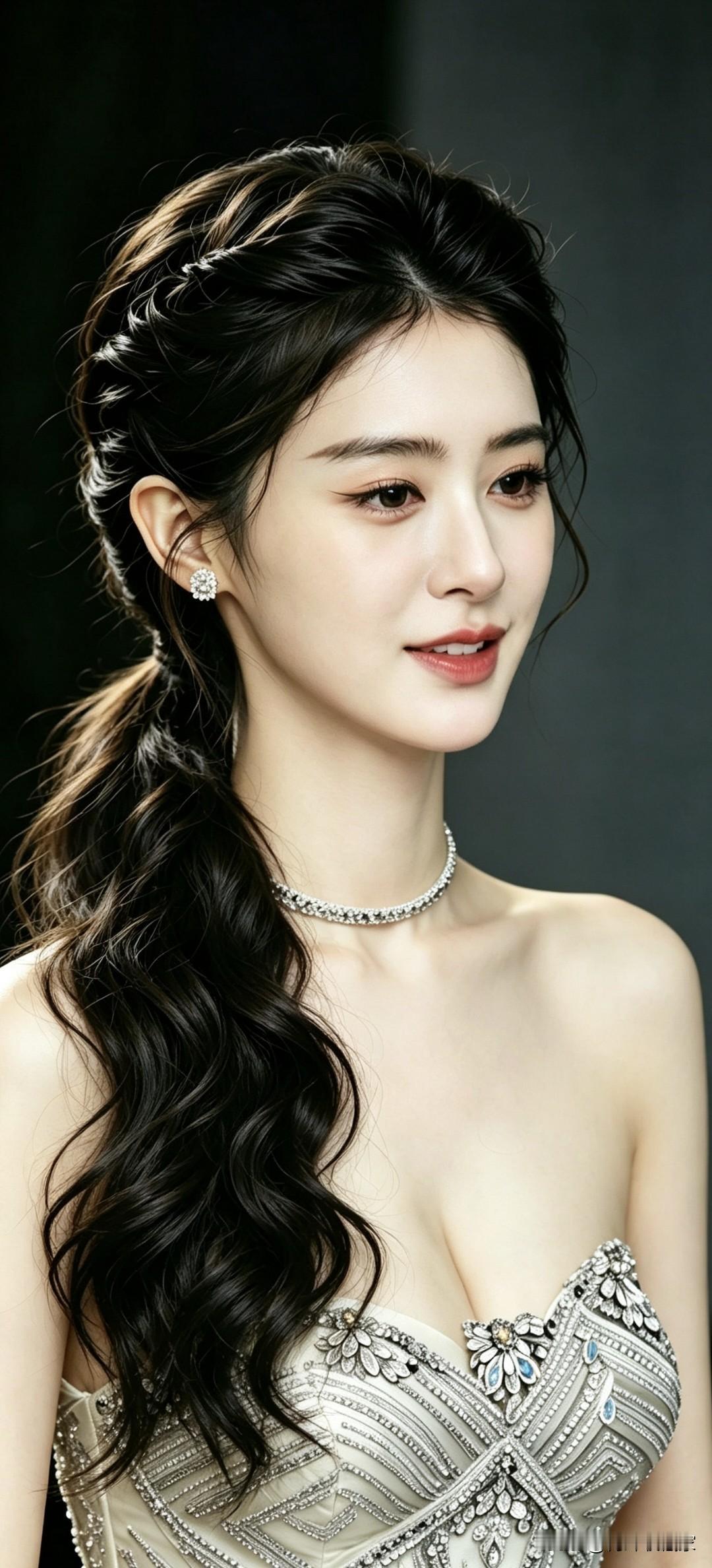 马尾辫美女（56）

优雅与精致在她身上得到了完美的诠释。她身着一袭缀满璀璨钻石