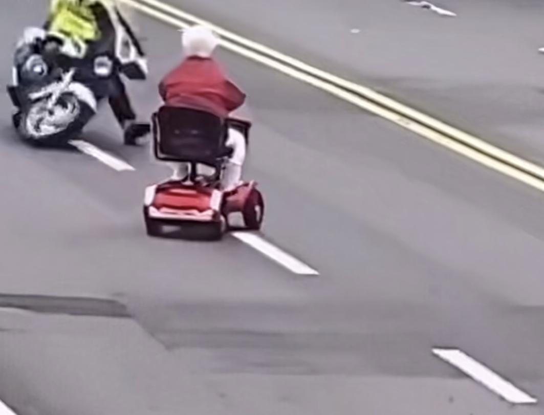 老奶奶骑着老人乐
在大马路上逆行
把迎面而来的交警整不会了，最不好惹的两个人出现