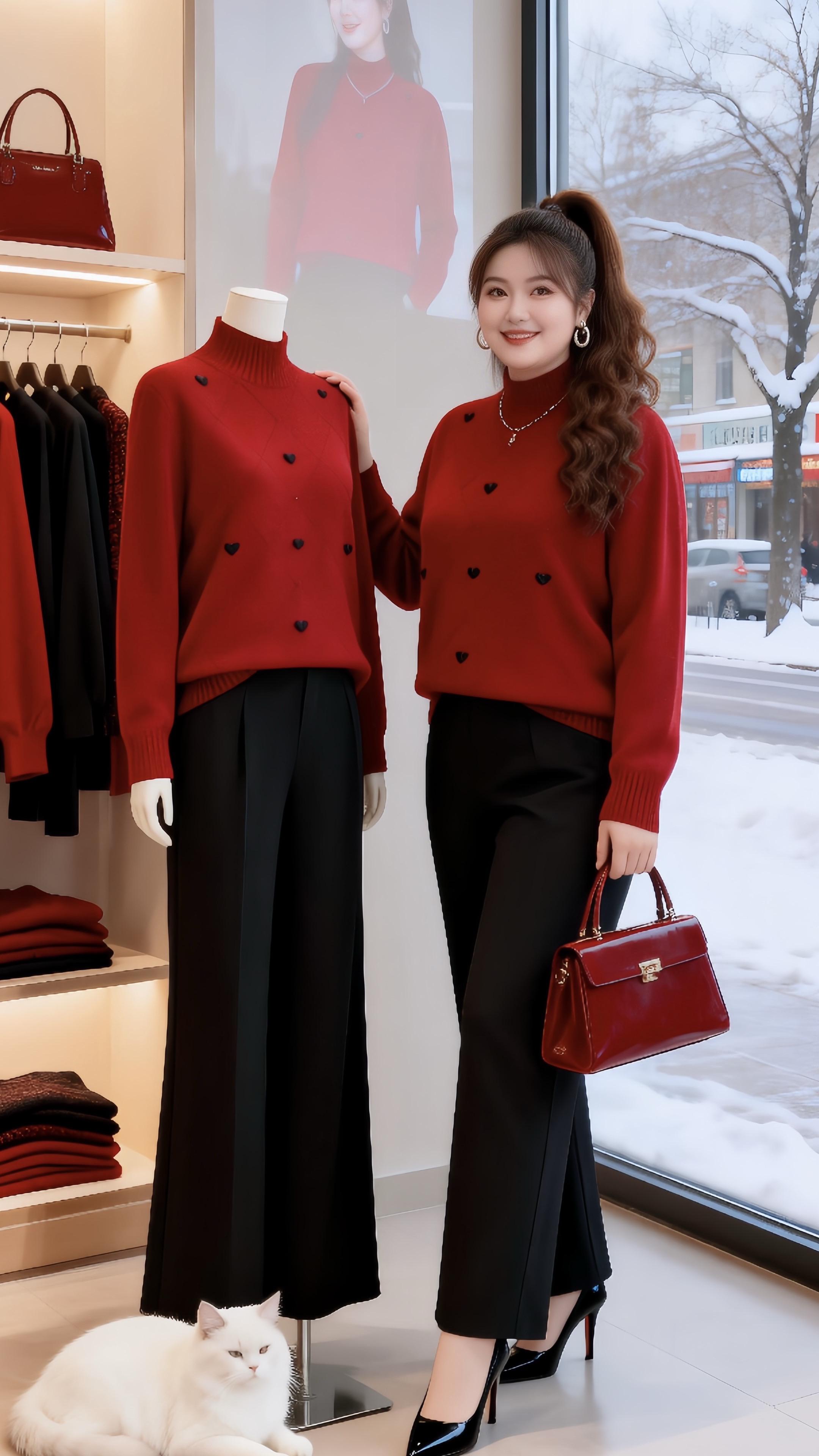 大码穿搭 新年穿搭 红色针织衫 胖妹妹红色系新年穿搭来咯让人眼前一亮的...