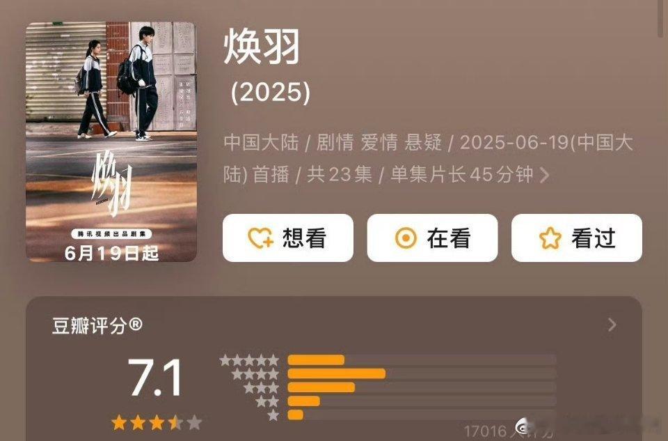 张婧仪 周翊然《焕羽》豆瓣开分7.1 ​​​分 ​​​