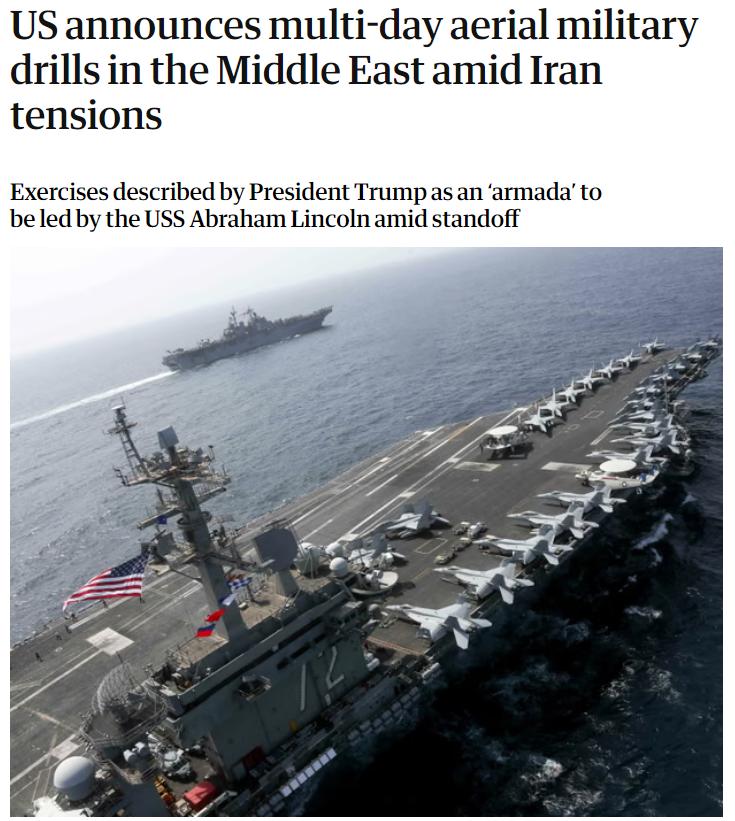 美国已宣布计划在中东地区举行为期多日的军事演习。与此同时，特朗普所称的“舰队”—
