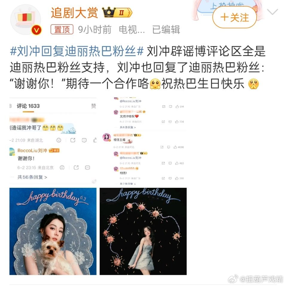 刘冲回复迪丽热巴粉丝8分为啥趟浑水啊？就因为他发了这张照片吗？照片里的脸还膨膨膨