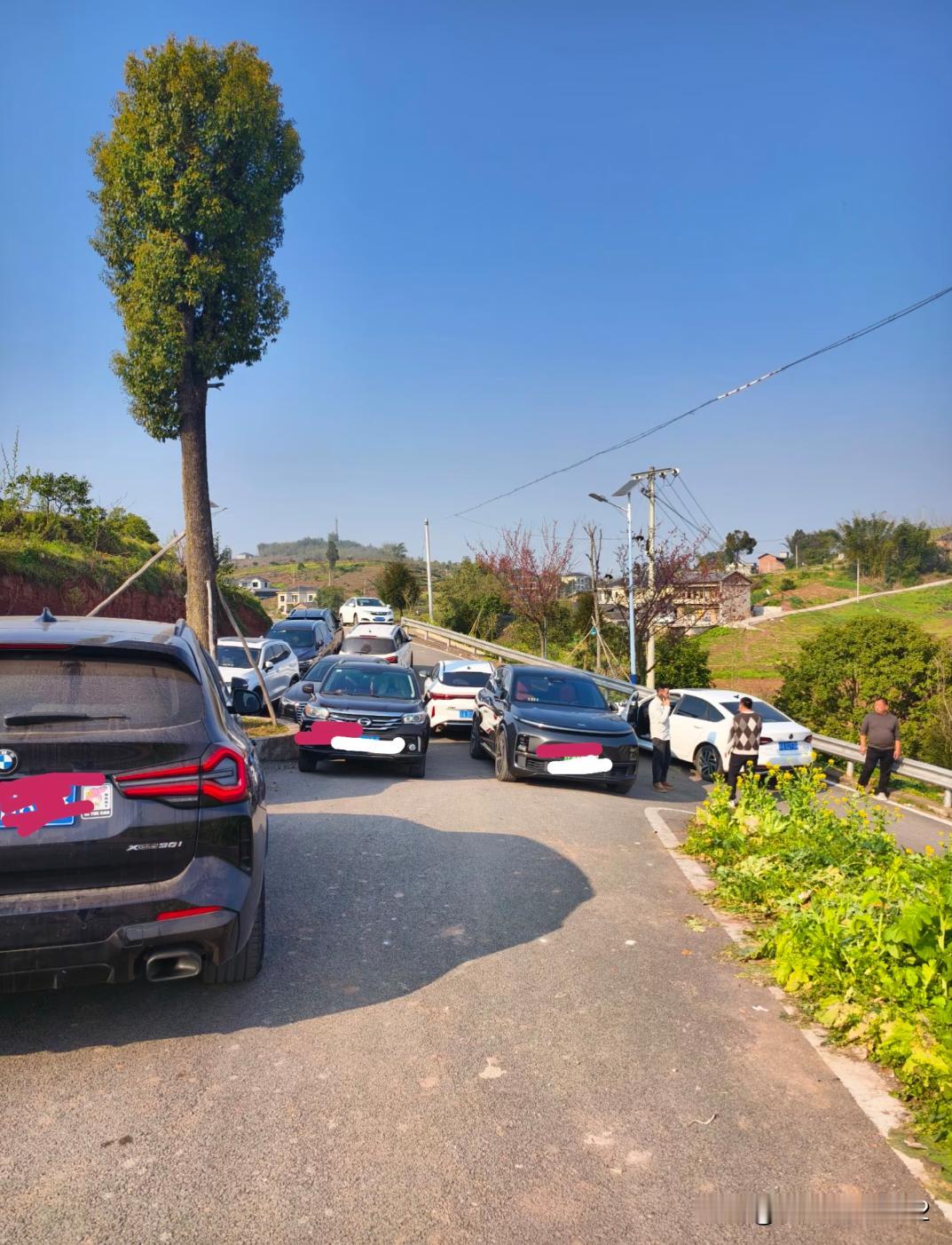 左边第二辆白车，也是乱停的，堵住了两个车道，太厉害了