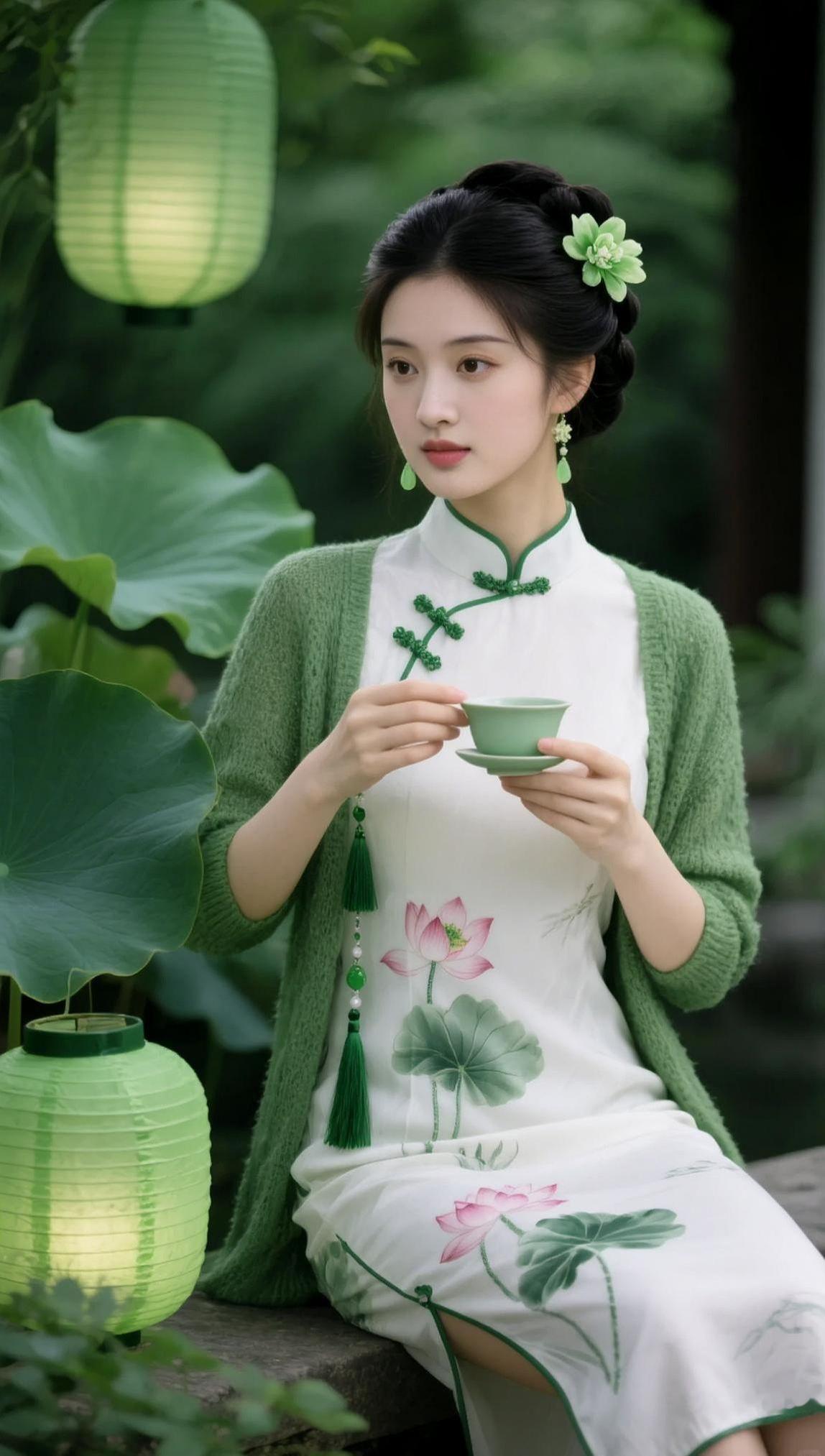 2026第一天。AI绿意旗袍写真  抖音ai创作 @DOU+上热门