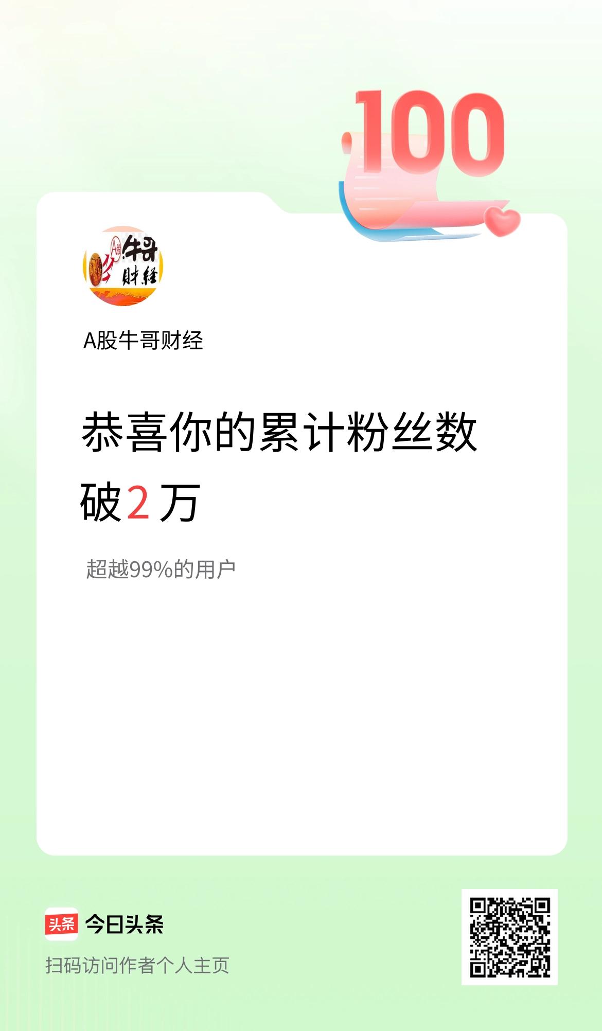 我在头条累计粉丝数破2万啦！