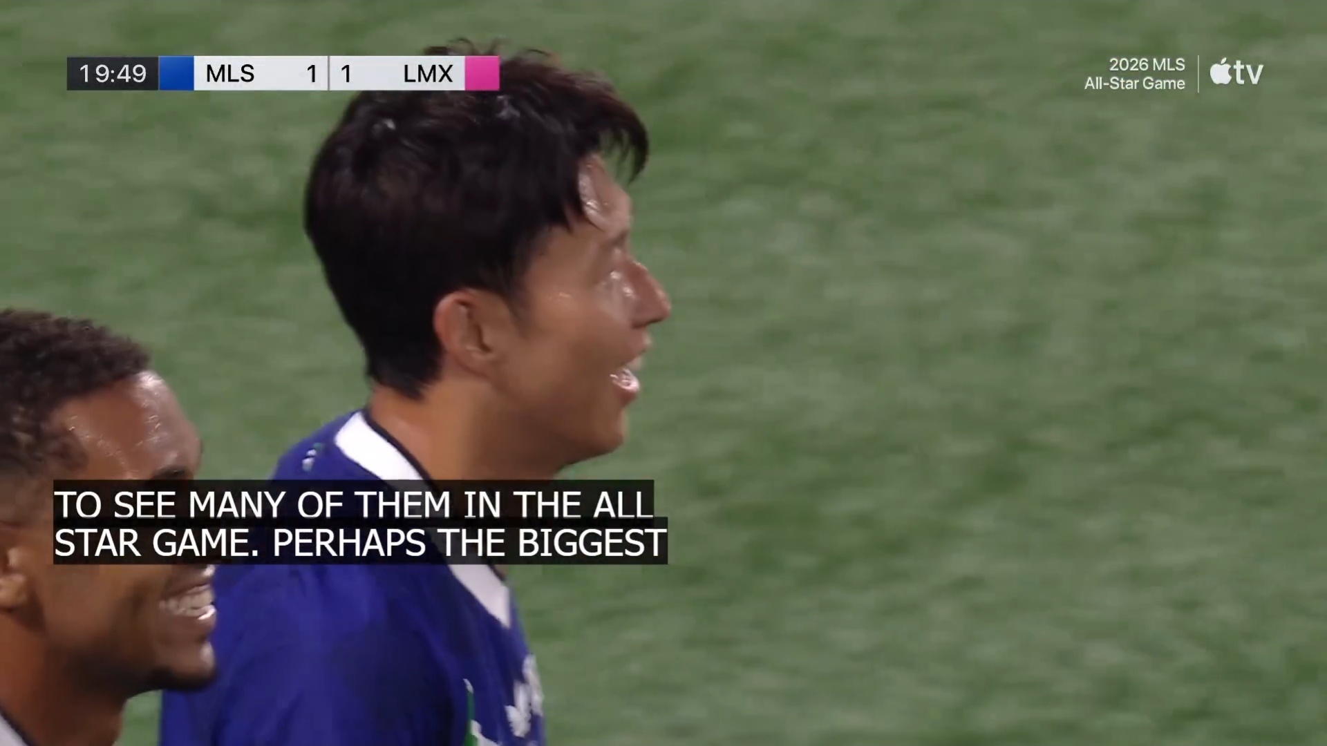 GOAL！第20分钟孙兴慜半单刀破门，帮助MLS全明星1-1追平比分！ 