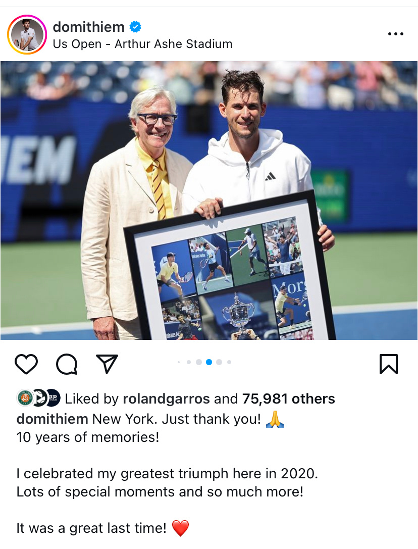 #美网2024# 蒂姆在社交媒体发文向美网表示感谢，他说自己的美网最后一战是美好