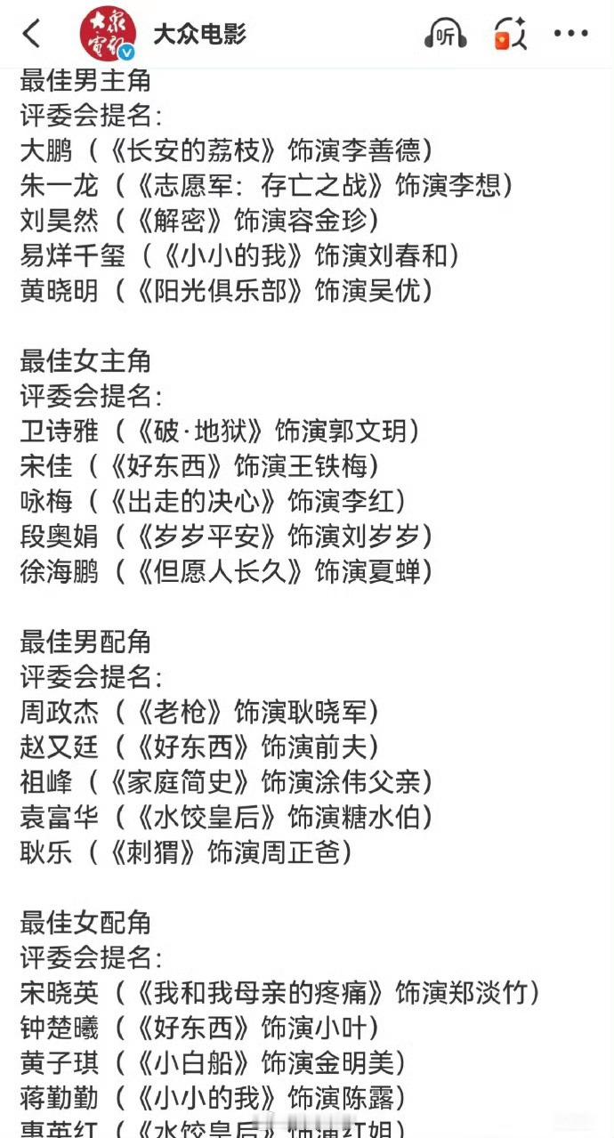 金鸡奖这个提名 我没有看懂[柯基][柯基][柯基] 马丽是得罪你们了吗？？怎么连