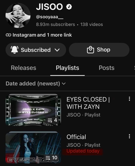 🚨 JISOO 更新了她的 YouTube 播放列表“Official”！！金