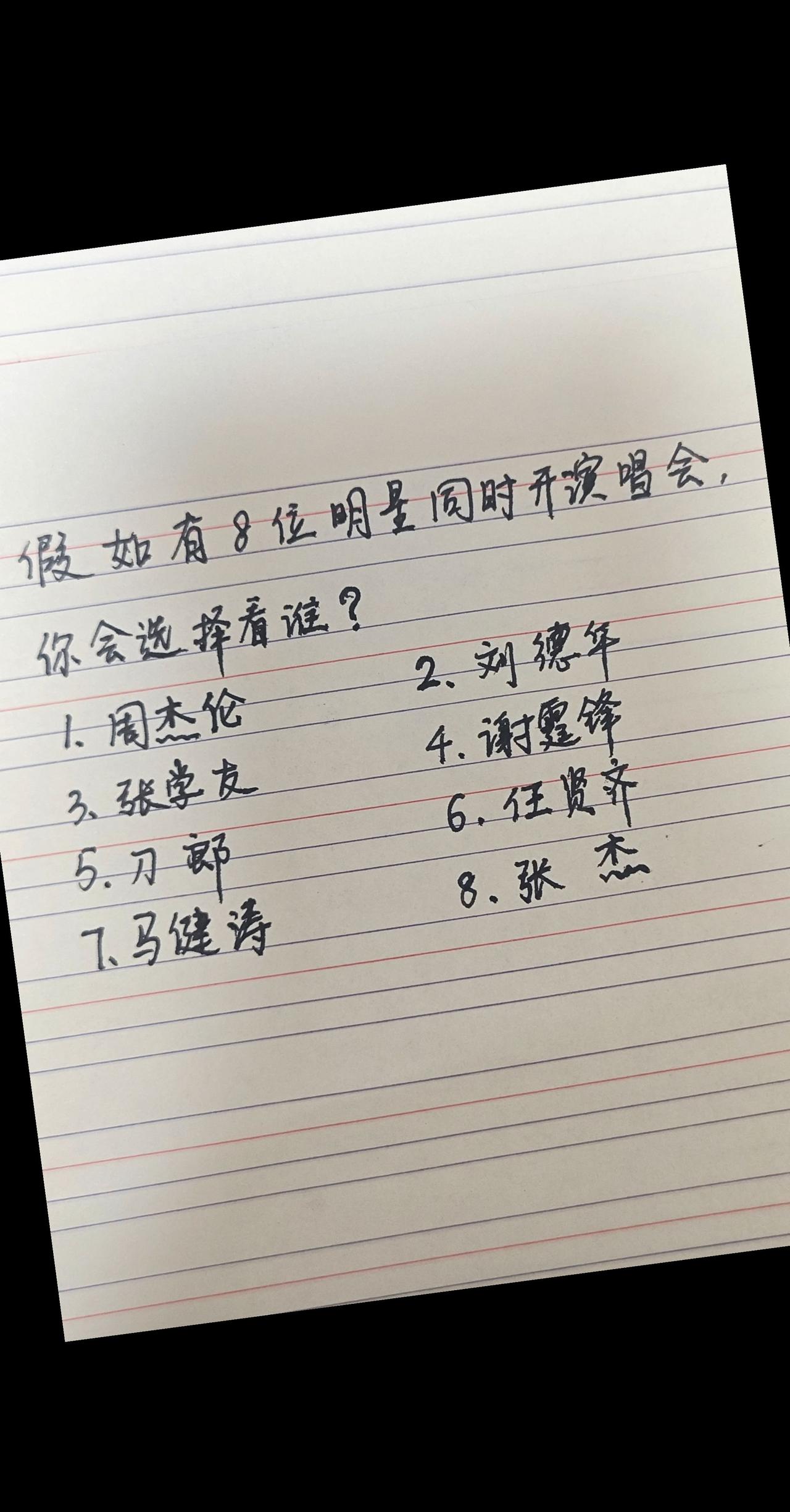 假如有8位明星（男明星）同时开演唱会，你会选择看谁？