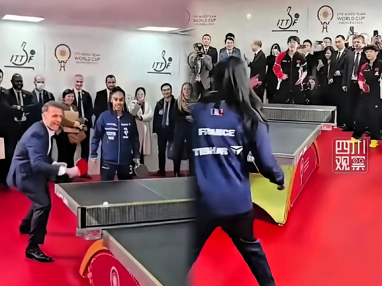 莎头组合
居然和法国总统马克龙打上混双了！

马克龙总统特地跑了一趟四川体育馆，