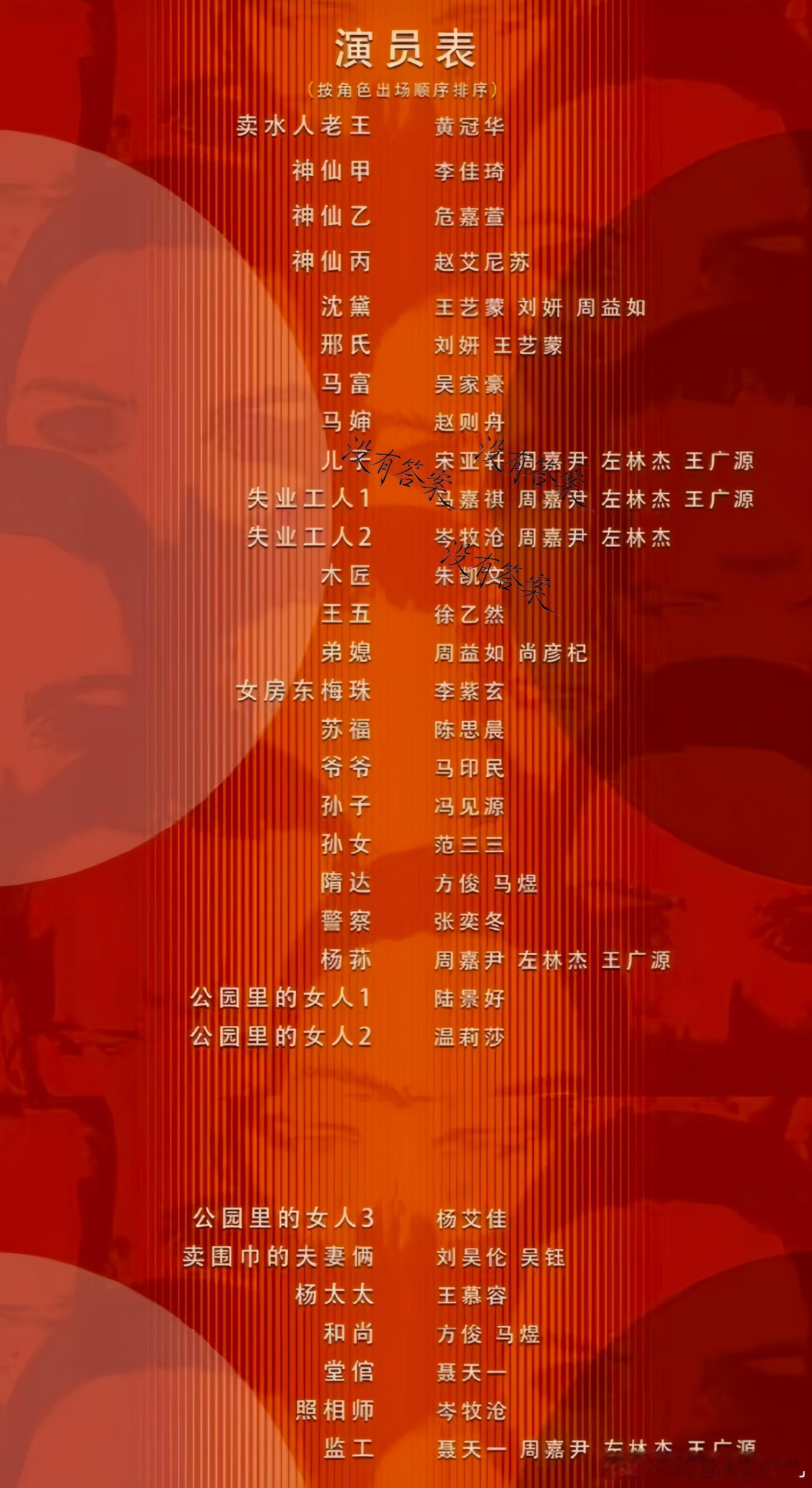 宋亚轩马嘉祺毕业大戏《 四川好人》演员表 ​​​