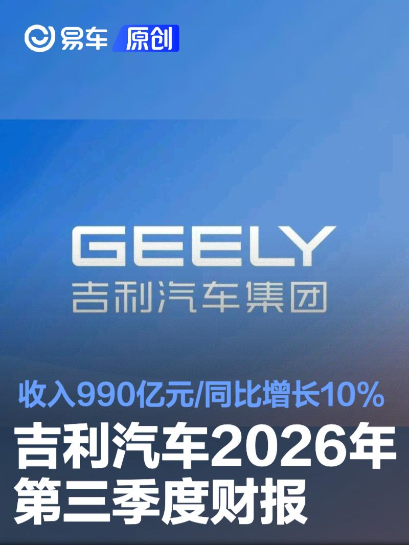 吉利汽车2026年第三季度财报 收入990亿元/同比增长10%