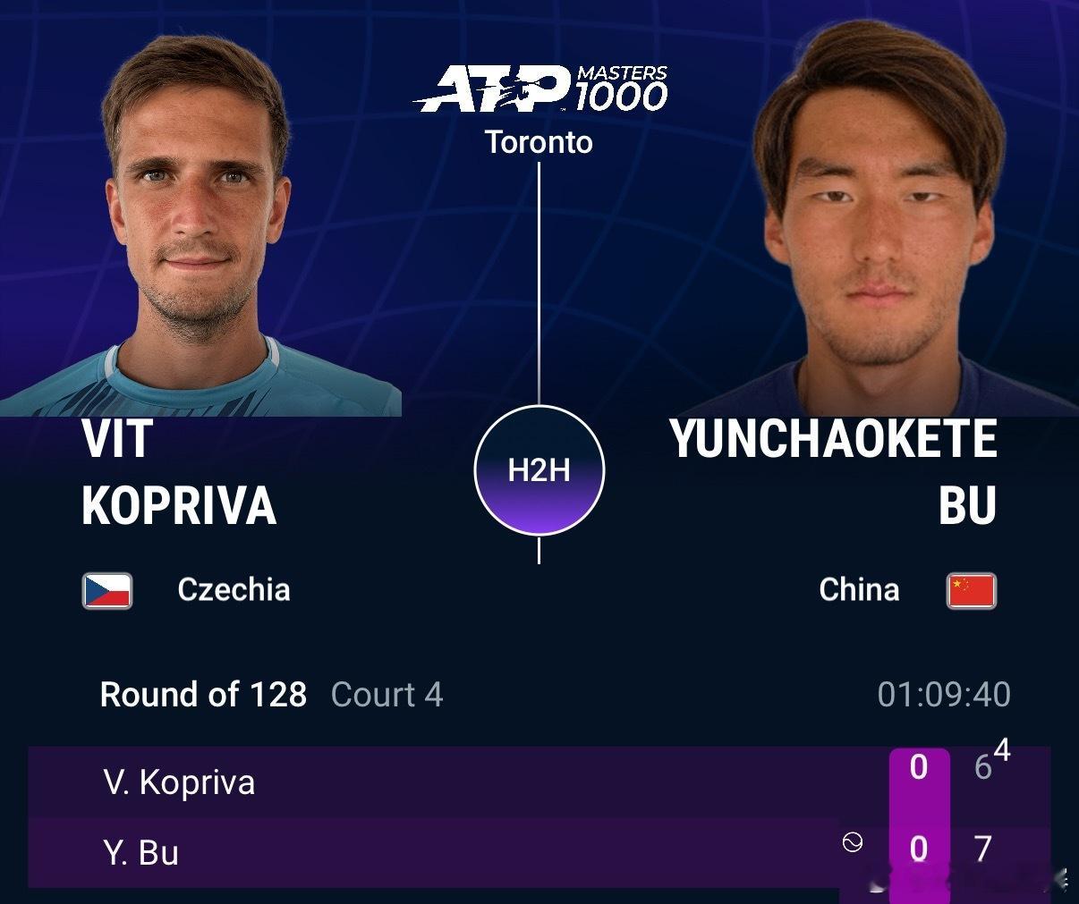 布云朝克特赢下首盘！ATP1000 多伦多大师赛首轮，布云朝克特以7-6(4)赢
