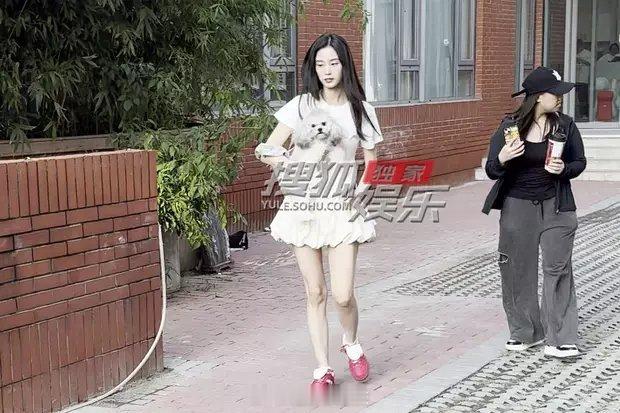徐艺洋结束工作抱狗狗出门路透图 ​​​