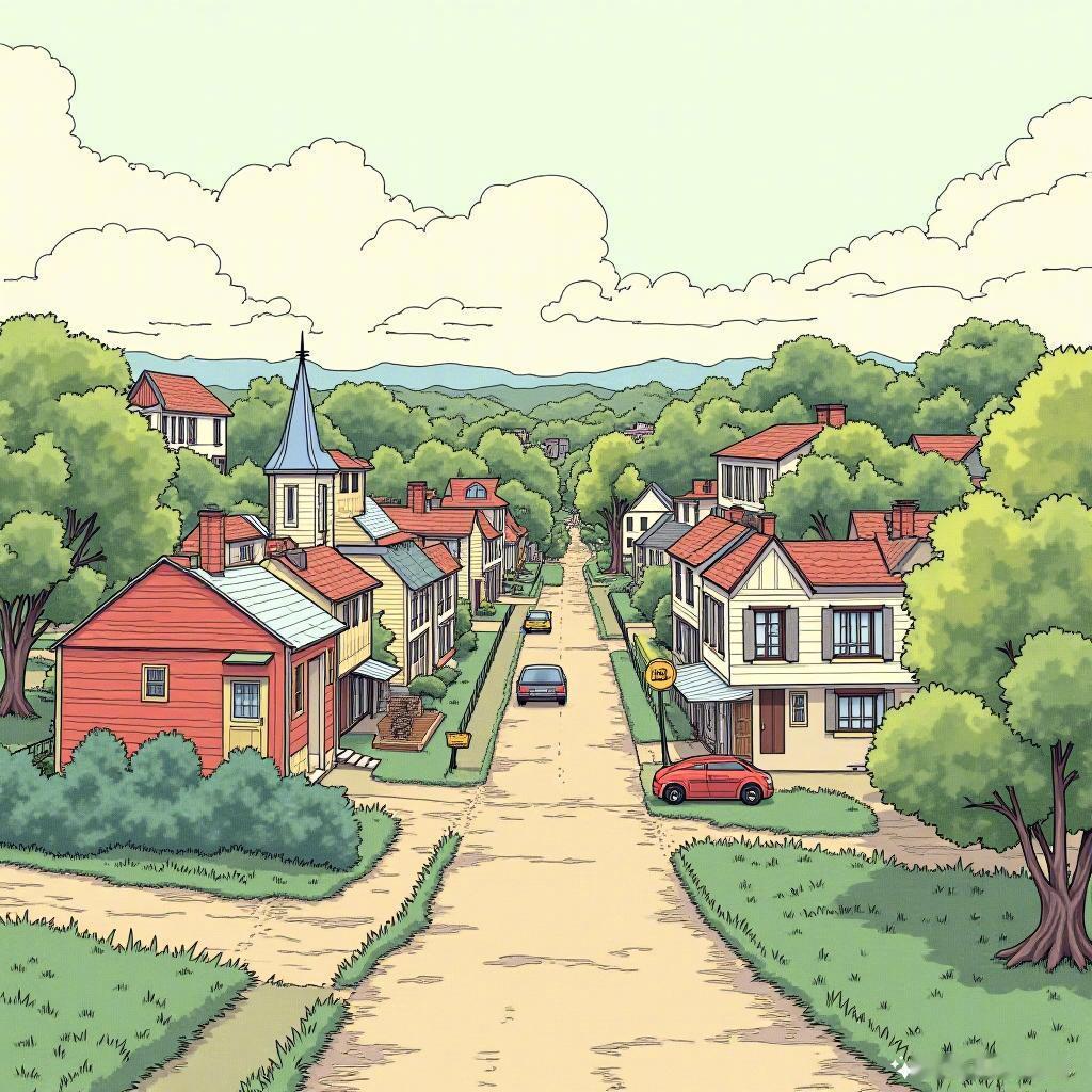 家乡的美，如复古漫画般温暖，愿你我共赏这份怀旧之情，万事顺遂，幸福常在！ 复古漫