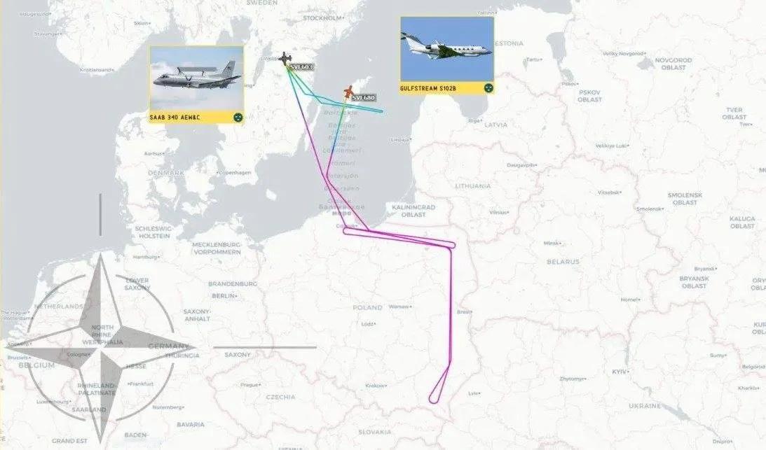 加入北约后……瑞典间谍机作为该联盟成员首次沿俄罗斯边境进行侦察飞行。。(信息来源