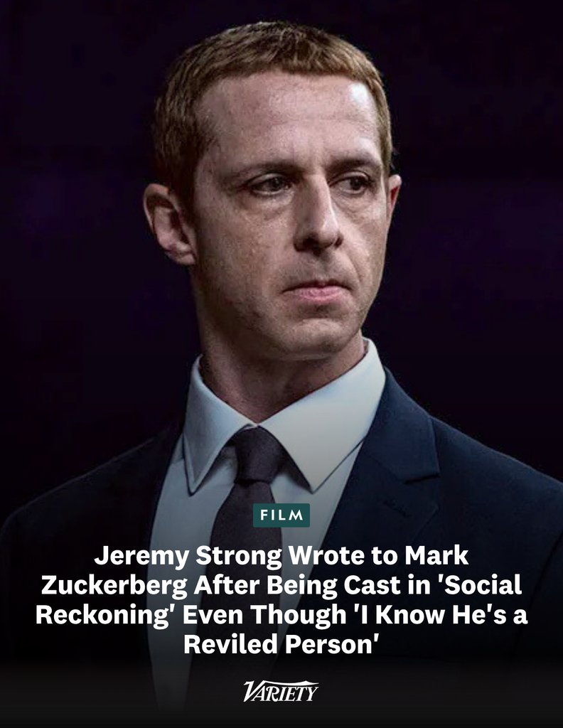 杰瑞米·斯特朗在确定加盟《社交清算》后给马克·扎克伯格写了一封信，即便“我知道他