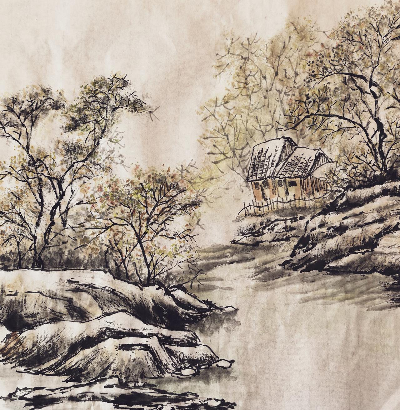 内心深处好像有这样一幅山水画，一条小河，几颗老树，一间能遮风挡雨的小房子，日子过