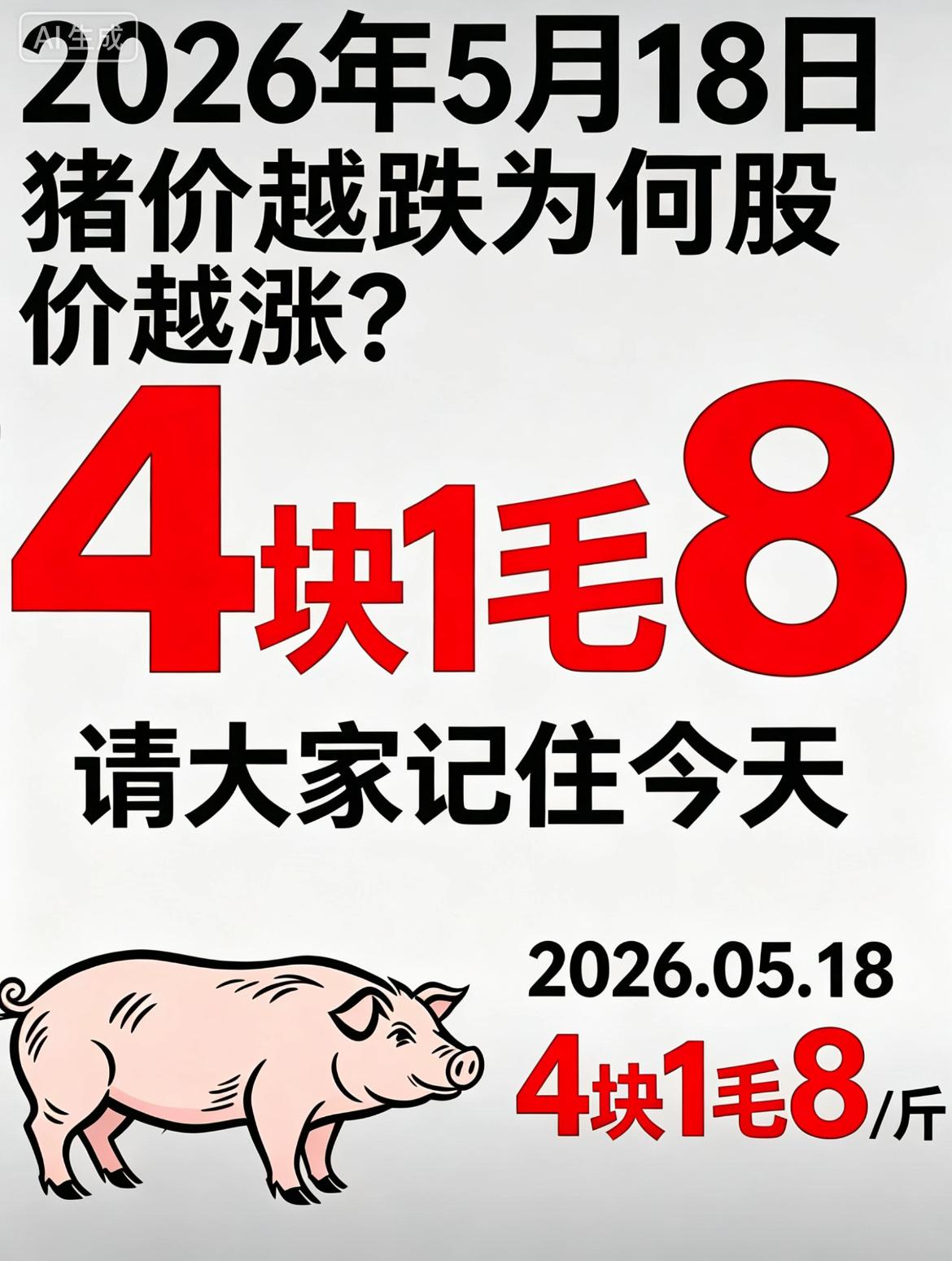 2026年5月18日，猪价暴跌至4块1毛8/斤正式进入“4元时代”！但奇怪的是，