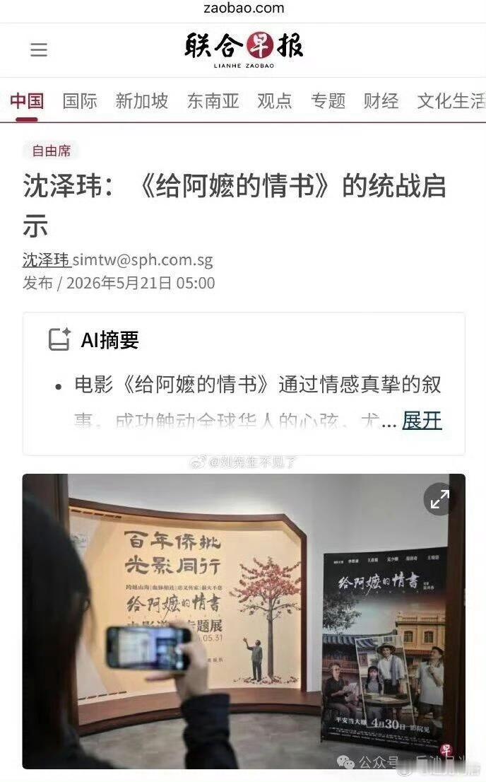 今天看完《给阿嫲的情书》我认为新加坡人害怕也是正常的，这部片子的统战价值比这些年