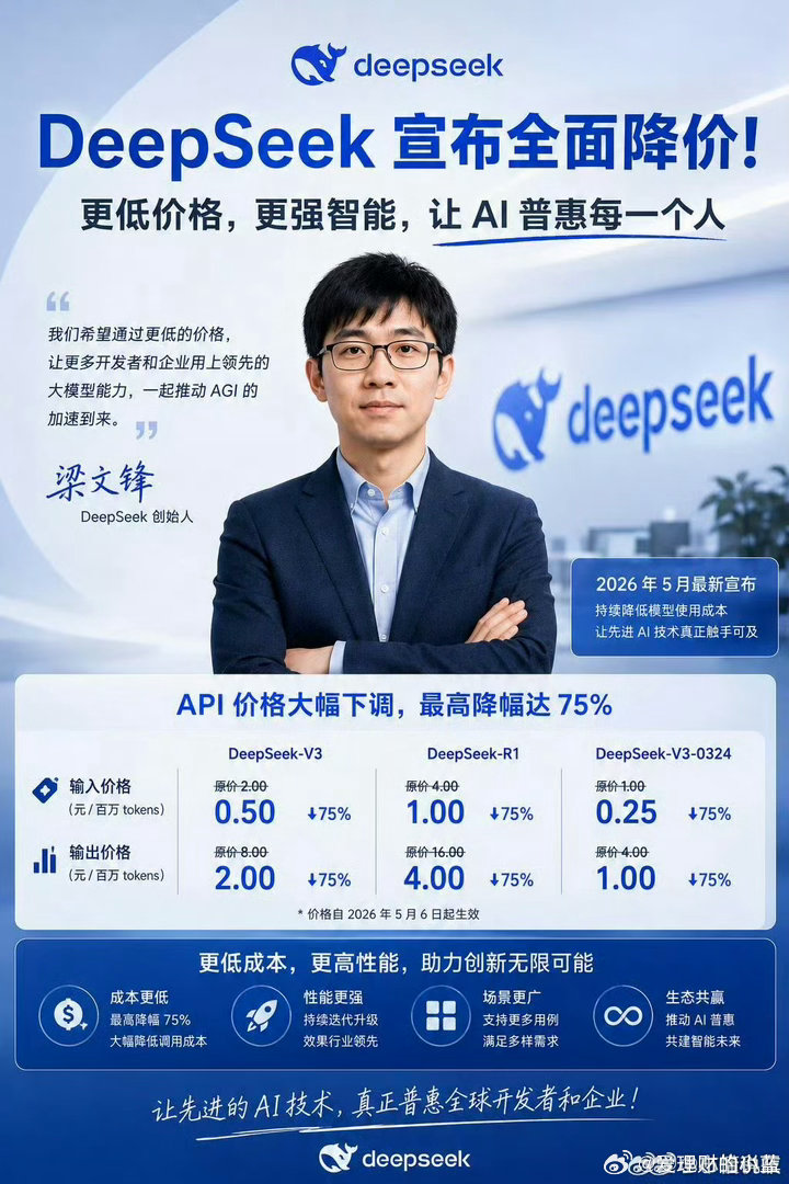 DeepSeek降价DeepSeek 宣布全面降价！更低价格，更强智能，让 AI