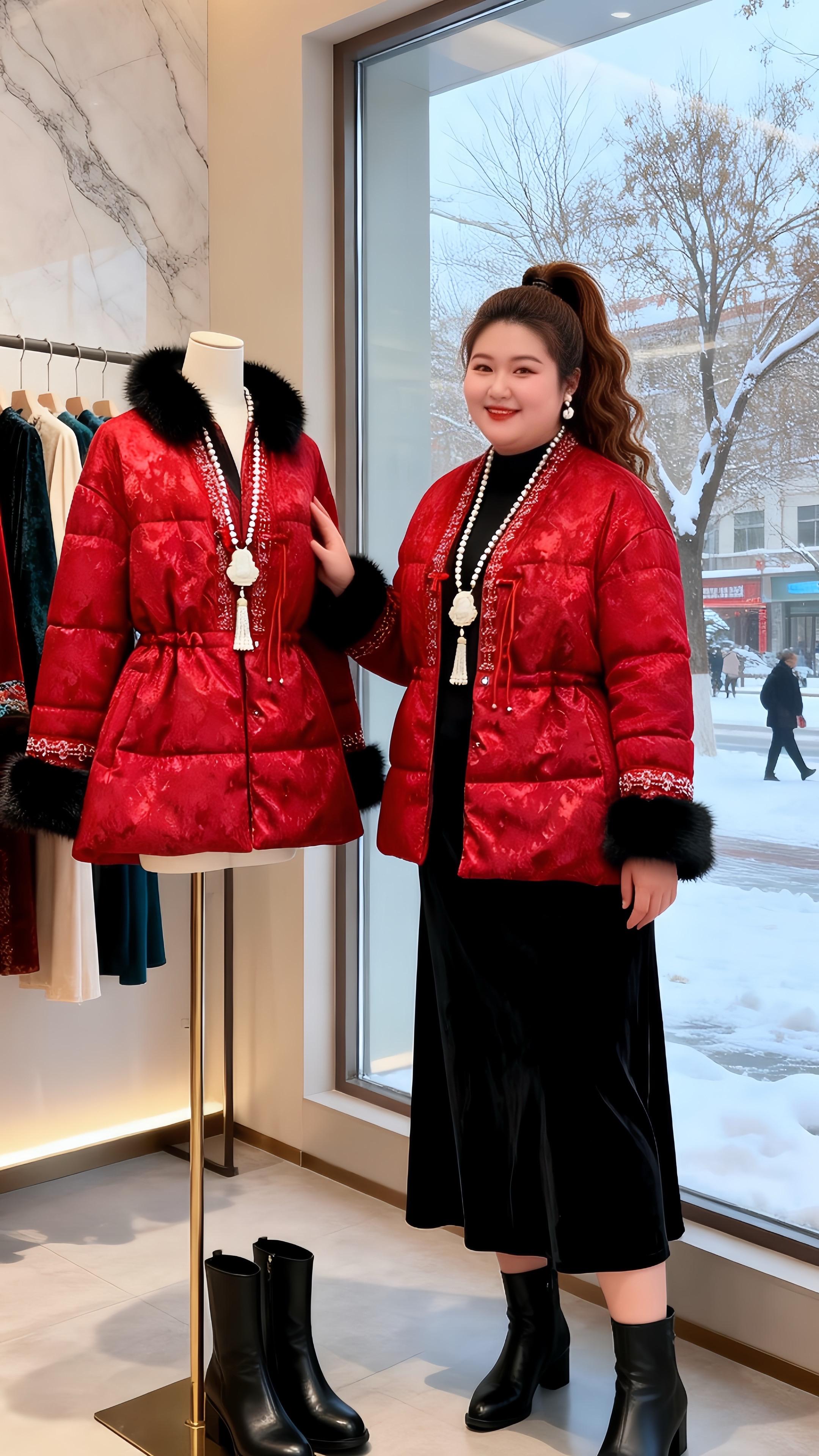 大码女装 国风棉服新中式穿搭胖妹妹的冬季有效穿搭老钱风穿搭承包新年高级感