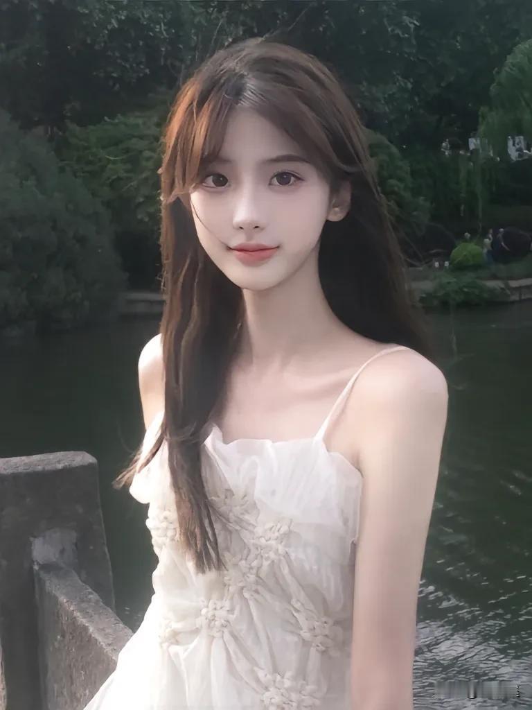 夏日清新少女，湖畔漫步时光