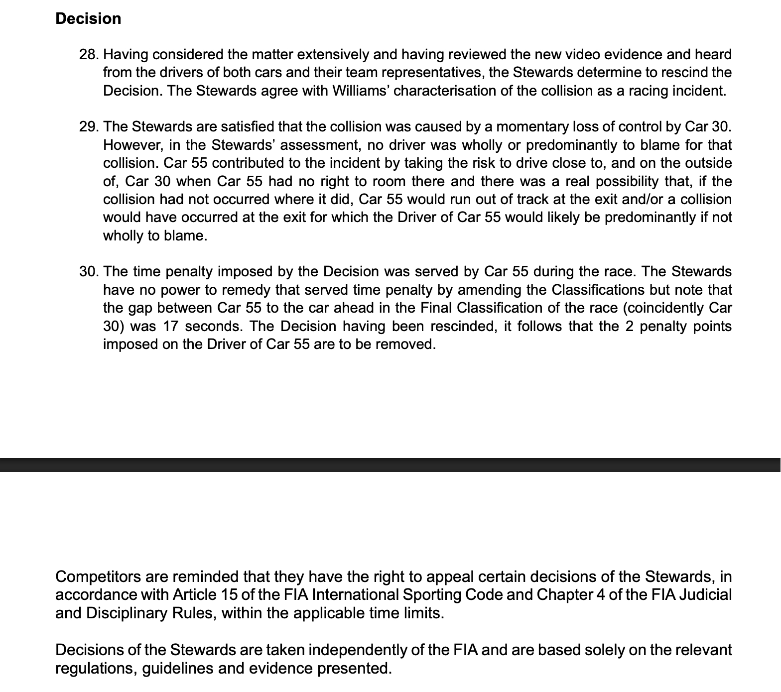 FIA：塞恩斯和劳森在荷兰大奖赛的碰撞被认定为比赛事故由于比赛已经结束，赛会无法