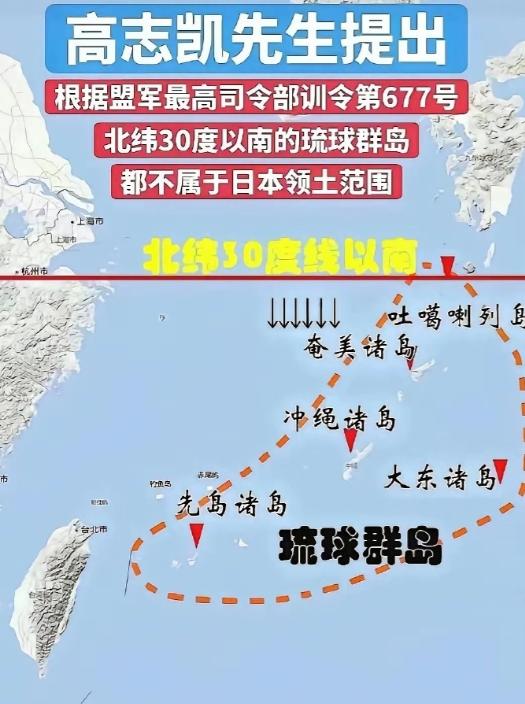 法理铁证来了！高志凯公开亮出二战盟军训令：北纬30度以南的整个琉球群岛，日本完全