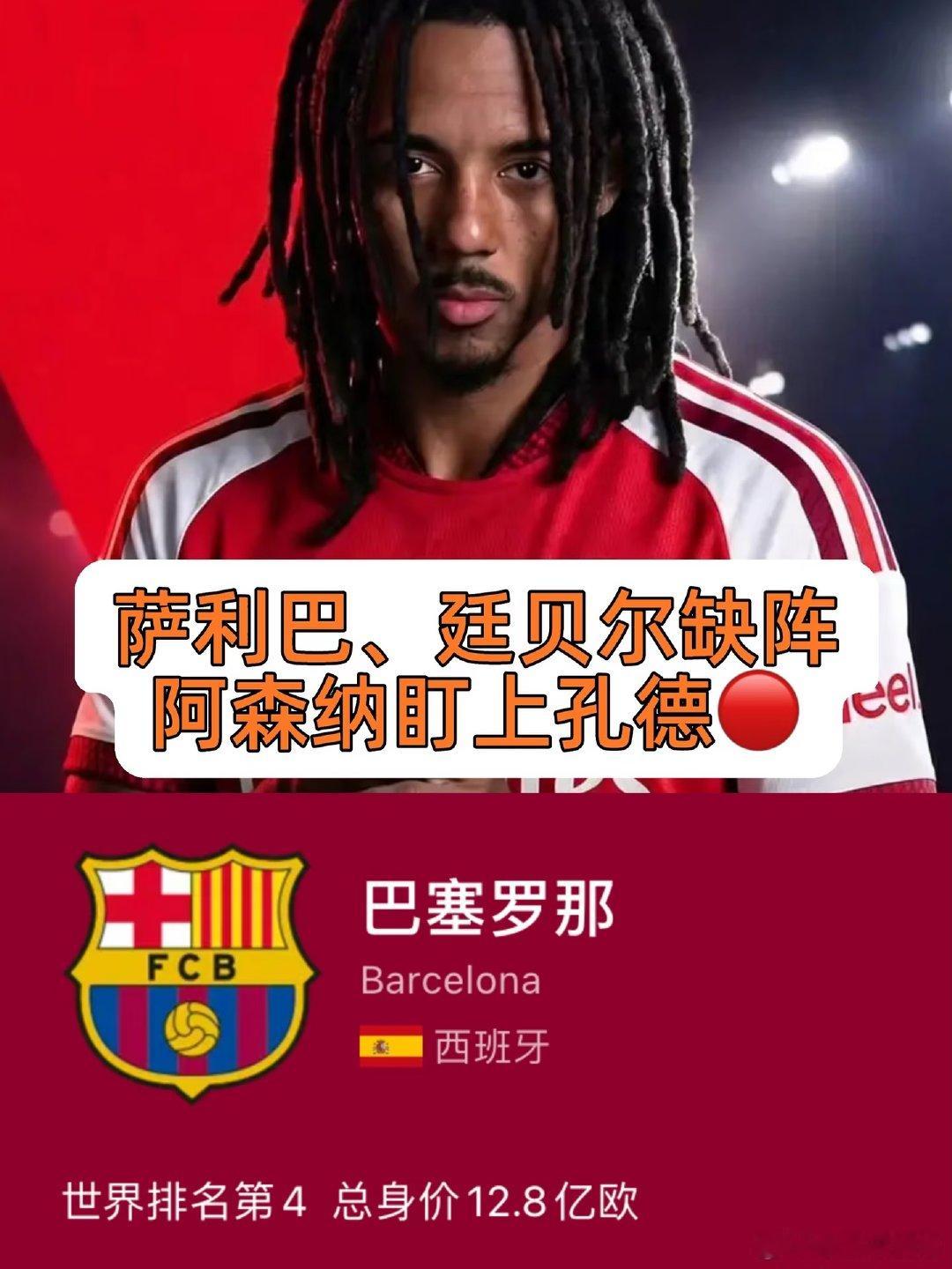 据SPORT报道，阿森纳对巴萨后卫孔德表现出兴趣，正密切关注球员情况。枪手目前防