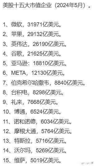 美股15大市值公司，合计20万亿美元。

没有大陆市场，这些公司都等着清场式倒闭