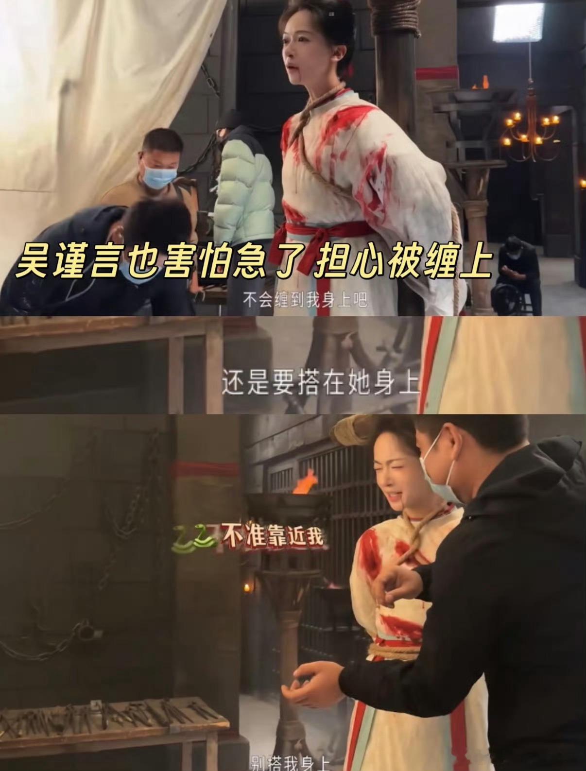 吴谨言新剧扔真蛇吴谨言新剧拍戏直接上手扔真蛇，全程无替身直面真蛇，拍戏敬业程度拉