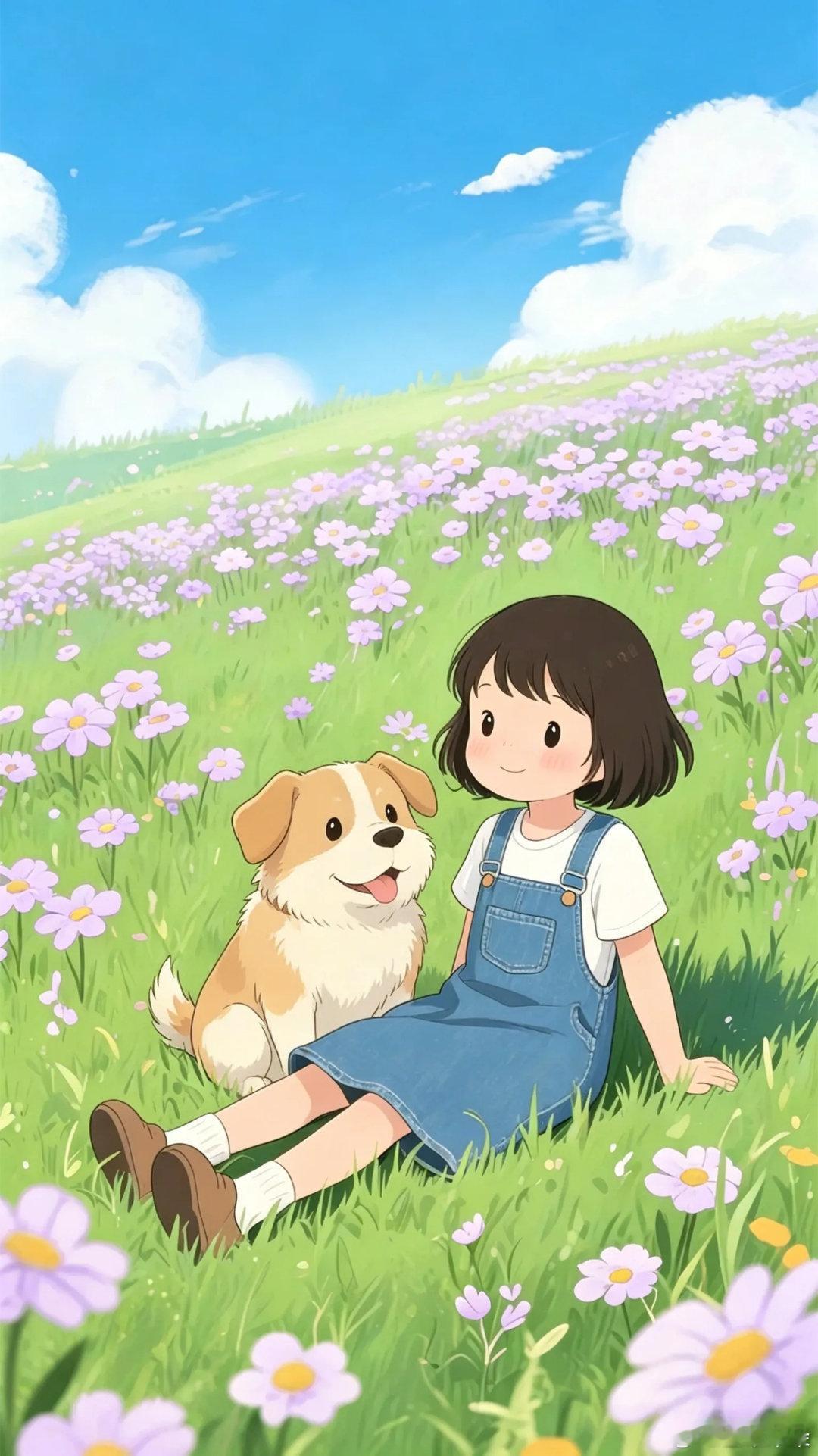夏日郊外田园风快乐治愈系插画壁纸 