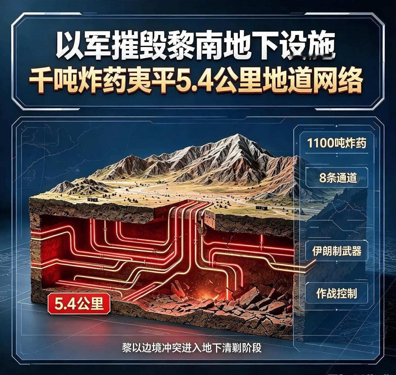 1100吨炸药惊天爆破！5.4公里地下要塞覆灭，中东地下战争彻底打响
 
一场震