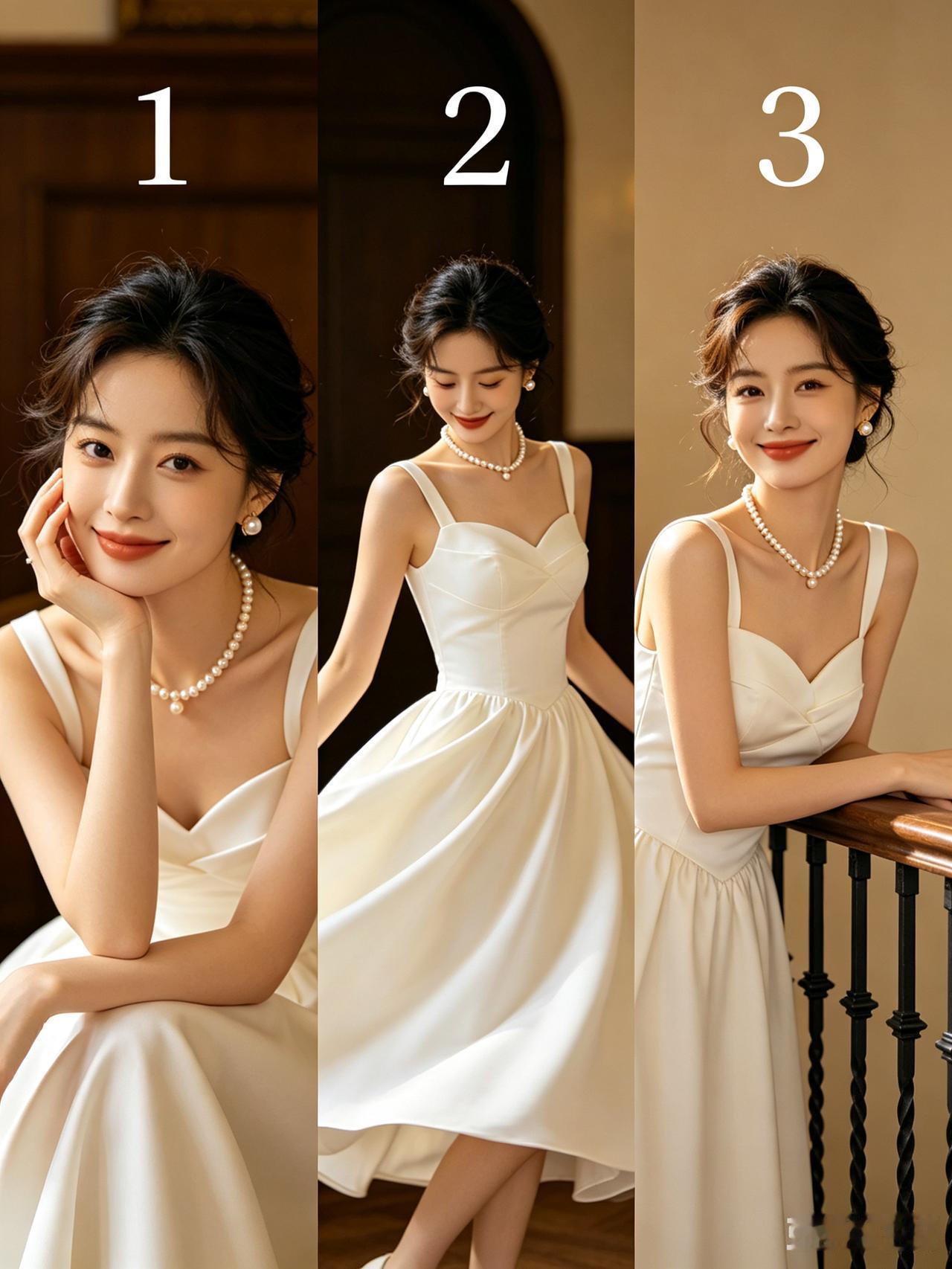 三个美女穿着白色礼服，各有姿势。白裙拍照姿势 读者评: