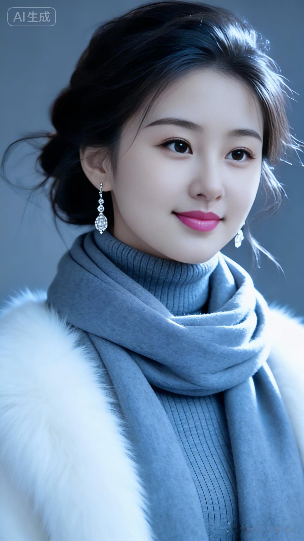 冬日穿搭指南：优雅蓝调，温暖围巾与毛绒外套的完美搭配