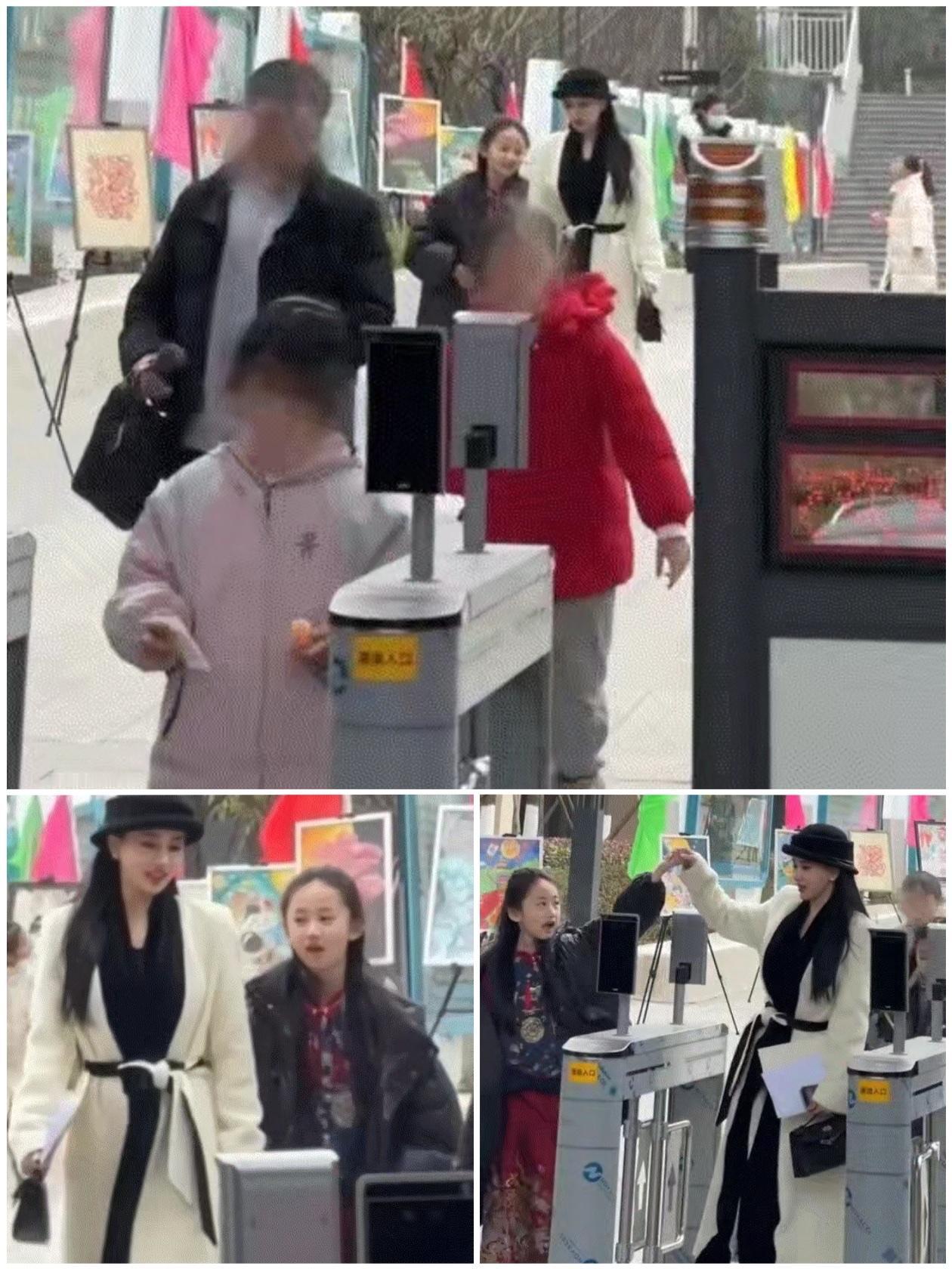 贵州一位妈妈去参加女儿家长会，她戴着时尚的帽子，穿着白色的风衣，妆容精致，牵着女