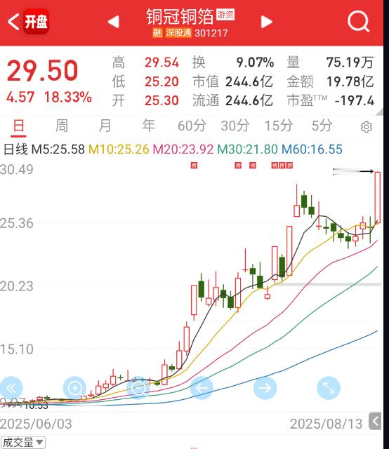 20cm铜箔也双双新高，位置越高的趋势，走得越强。 ​​​