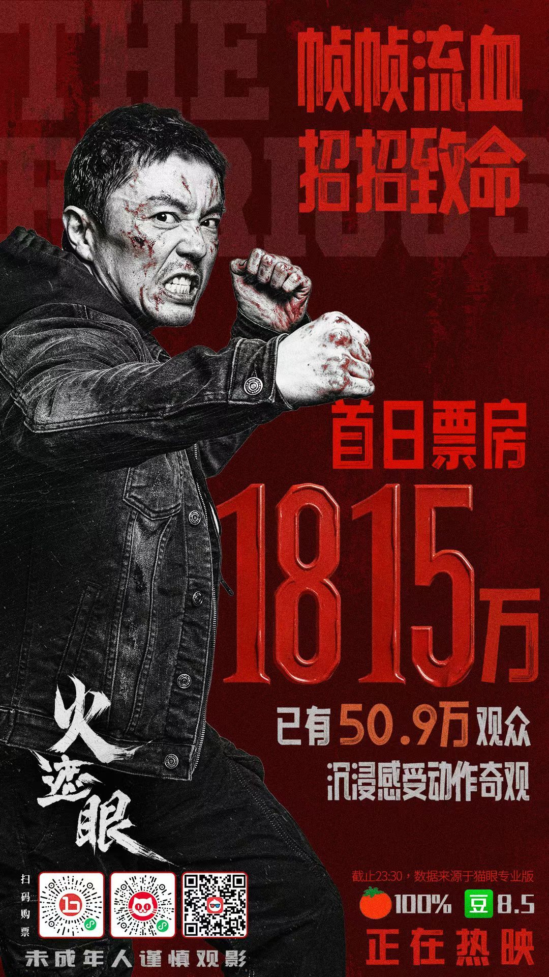 电影火遮眼 首日票房1815万，今日单日要冲2000万以上。 