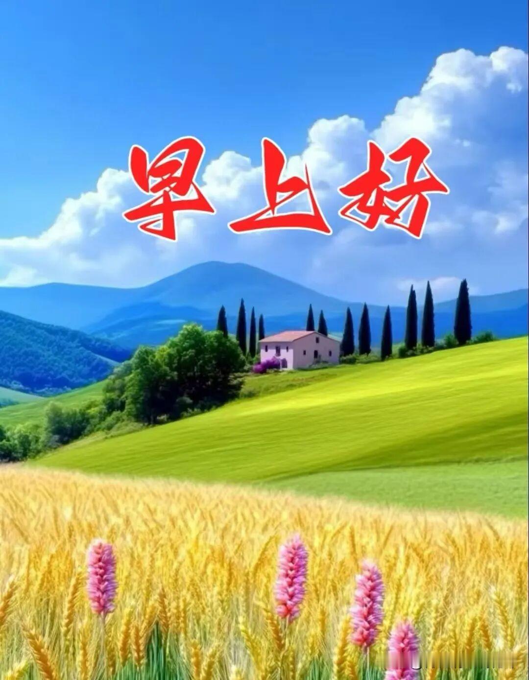 早上好，看这美丽的田野风景！