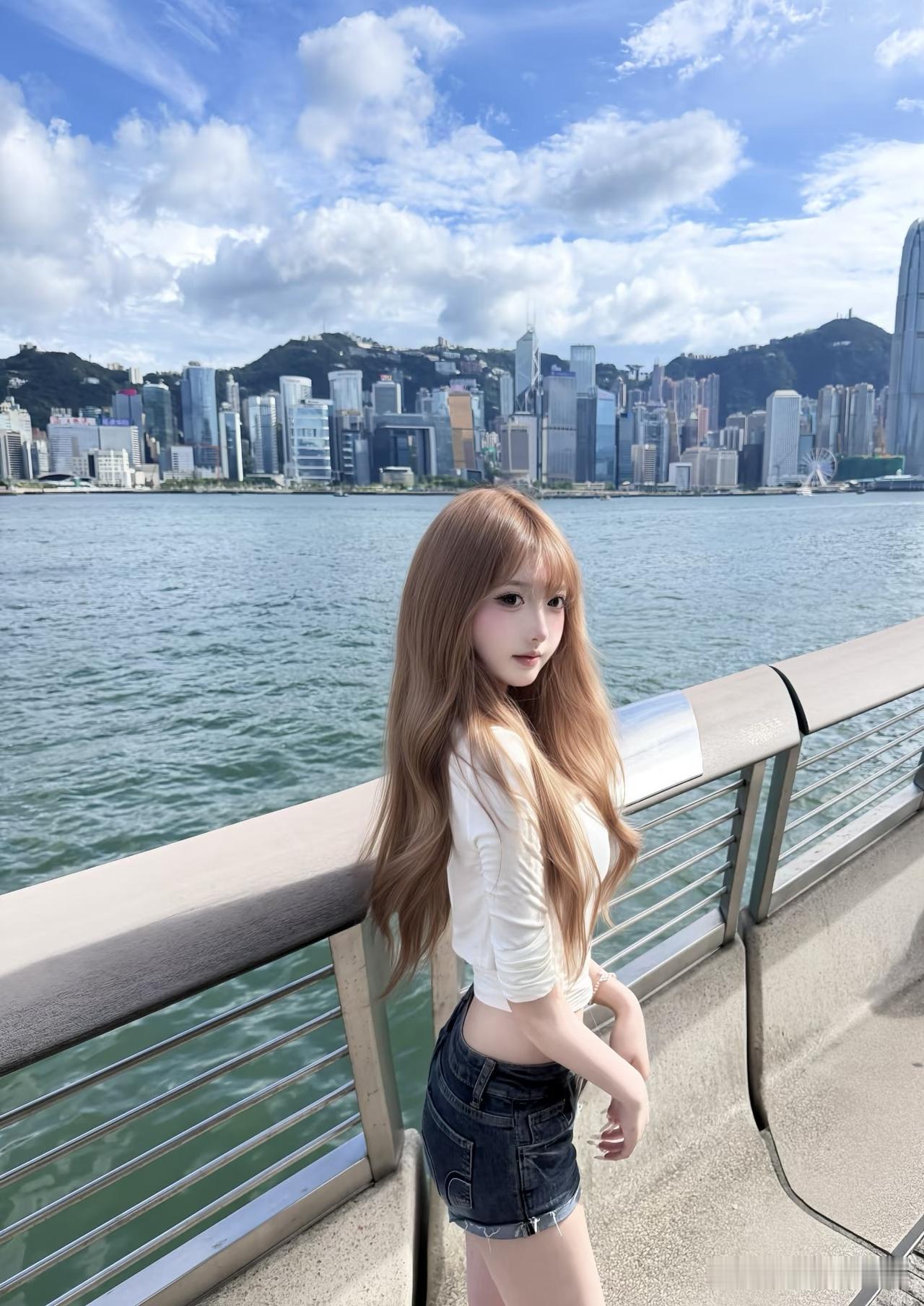 阳光下的少女与海港的浪漫邂逅🌊💙