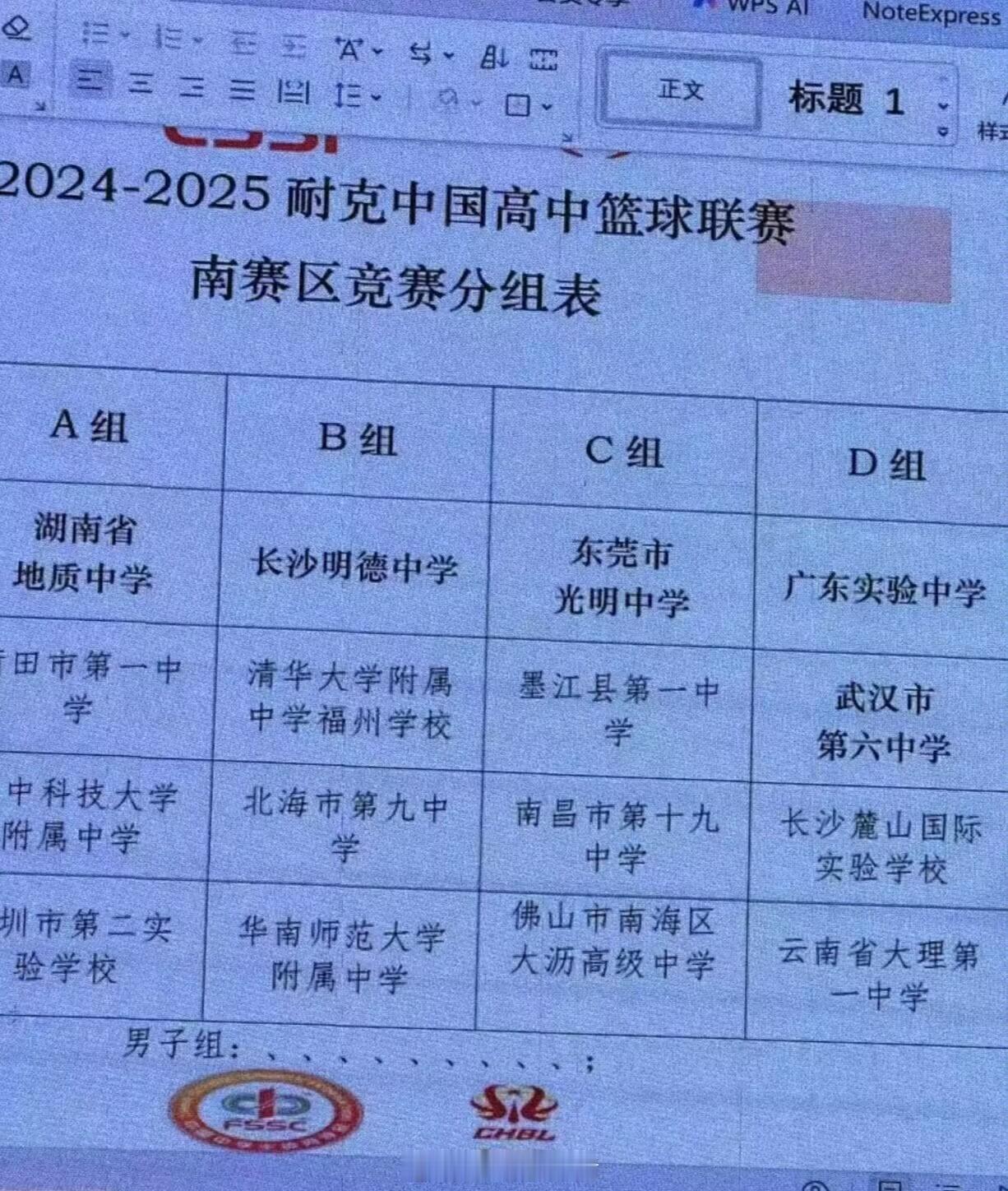 耐高南区分组来了～～广东和湖南几个强队分别被分到了同一半区  