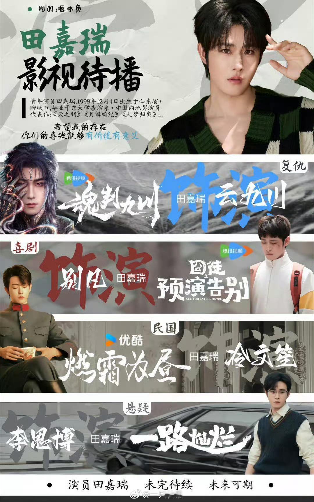 田嘉瑞演什么就看什么。期待田嘉瑞所有影视待播作品 