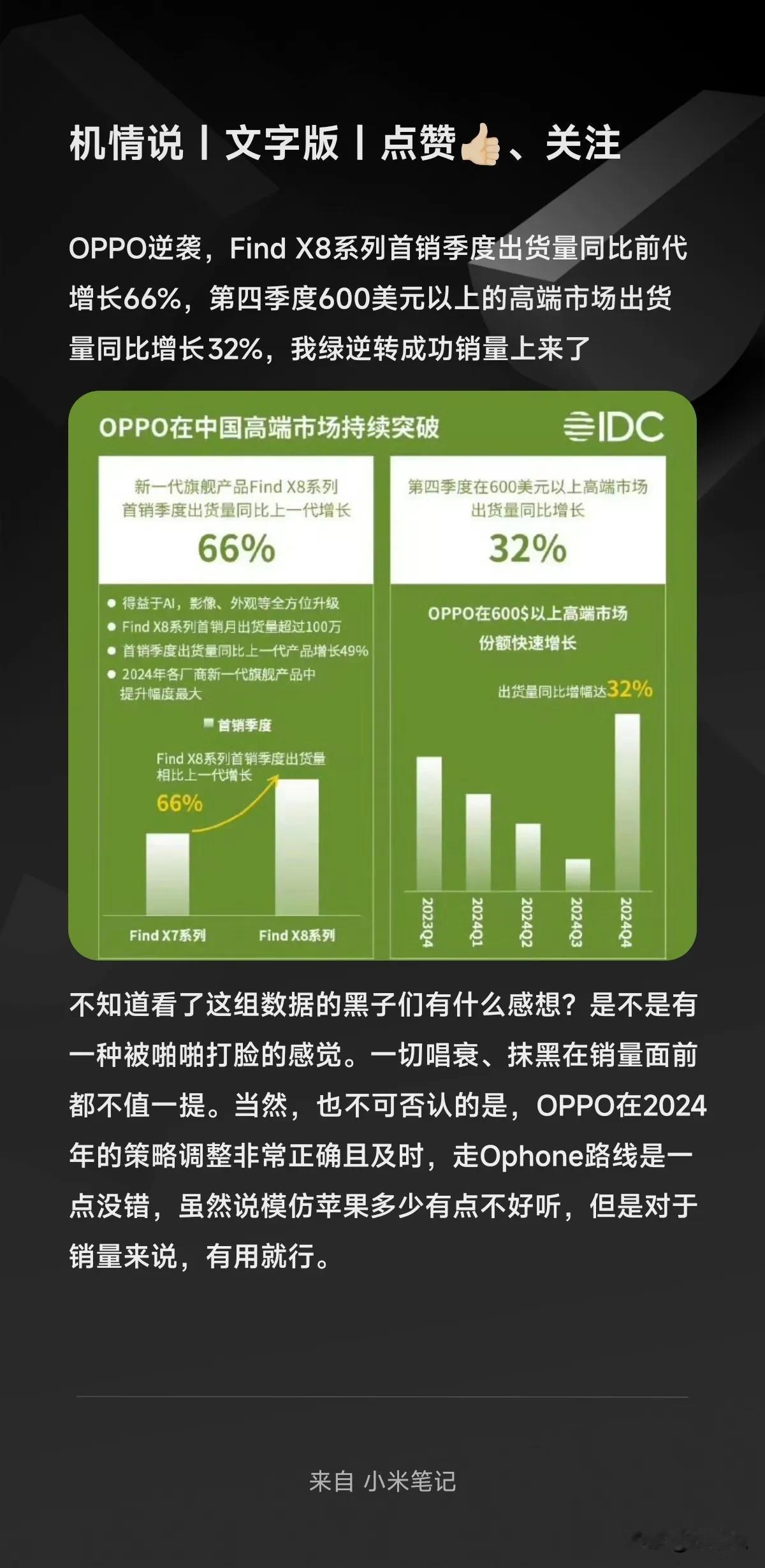 OPPO逆袭，Find X8系列首销季度出货量同比前代增长66%，第四季度600